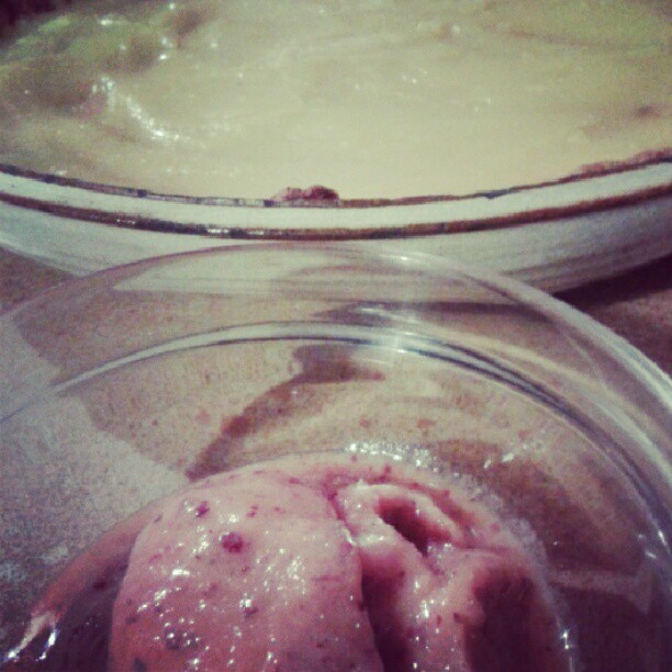 Tarta de limón y helado de ciruelas para la cena de granja