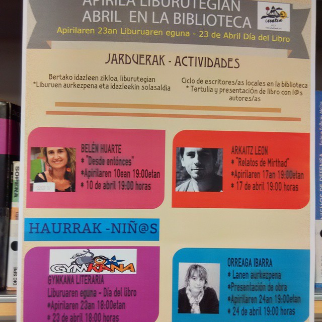 Hoy último día del ciclo de autores locales con Orreaga Ibarra que nos va a contar cosas del valle de Erro. Esta bibliotecaria es una pasada!!!!